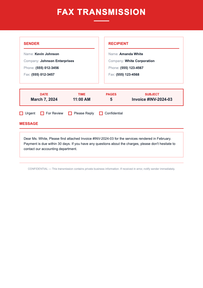 Red corporate fax cover page